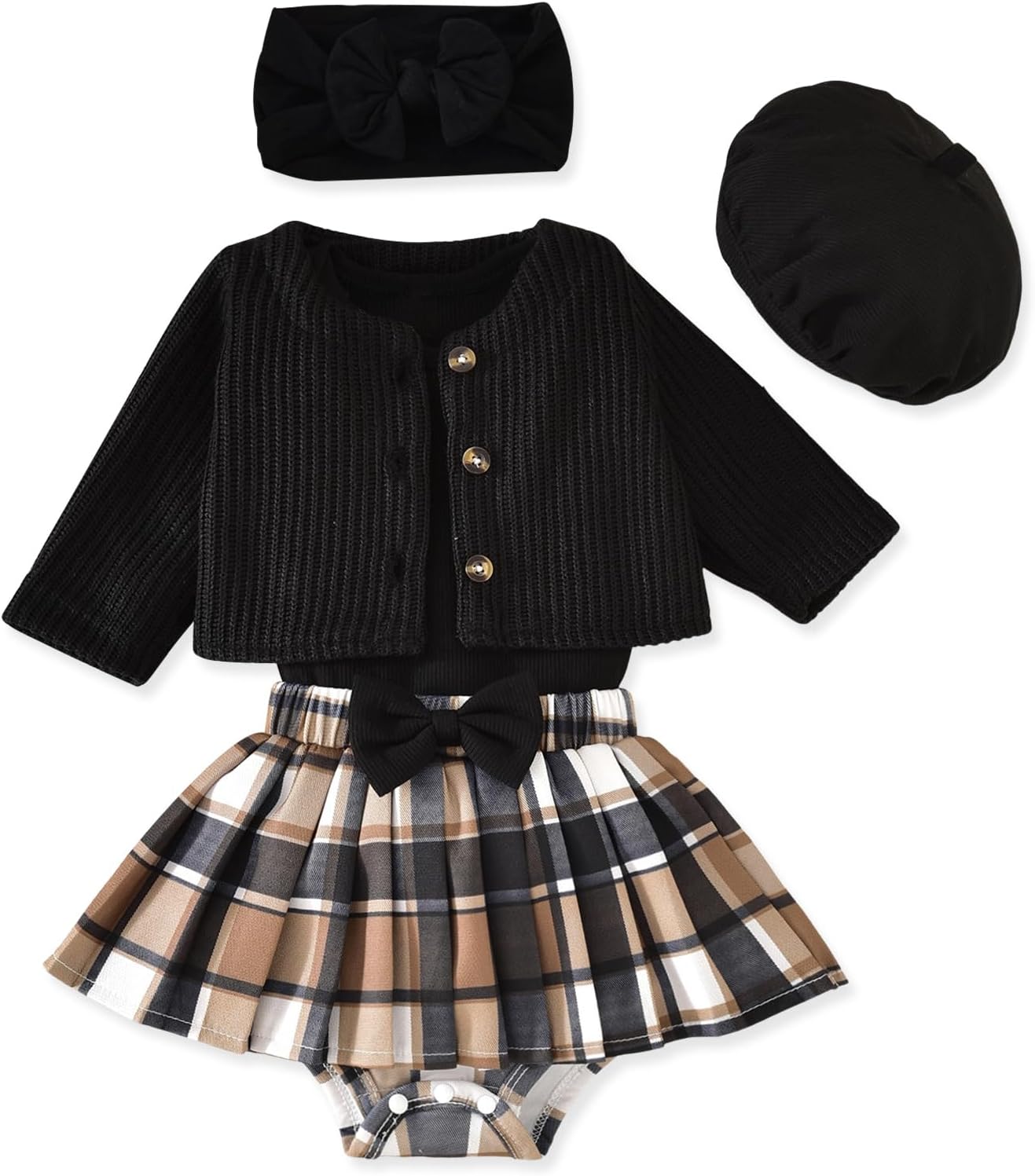 Aalizzwell Infant Baby Girl Fall Winter Skirt Outfit with Cardigan 5Pcs 0-18 Months Aalizzwell Infant Baby Girl Fall Winter Skirt Outfit with Cardigan 5Pcs 0-18 Months