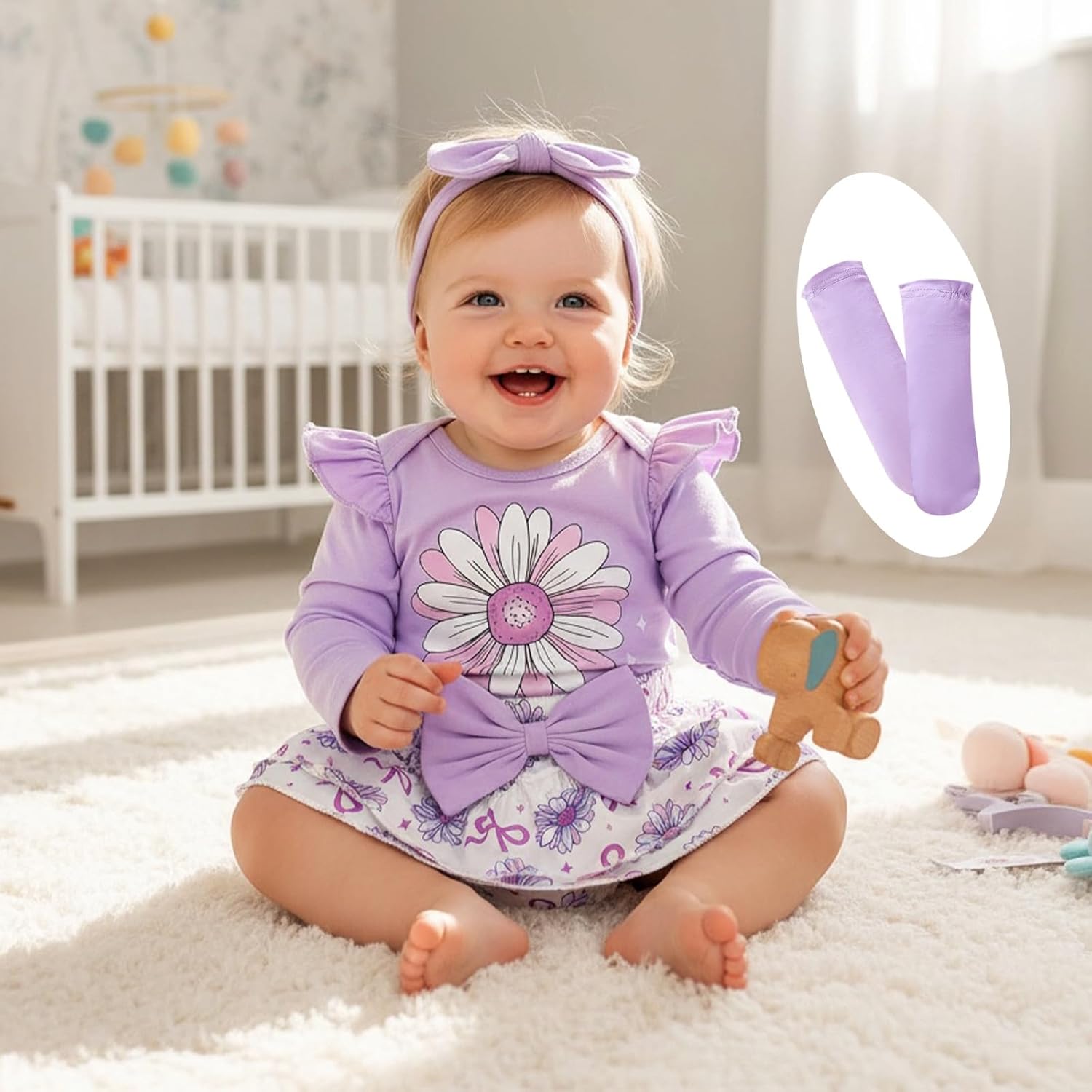 Baby Girl Clothes Newborn Ruffle Romper + Infant Flower Shorts Fall Outfits + Cute Headband + Leg Warmers 0-18 Months - Image 3