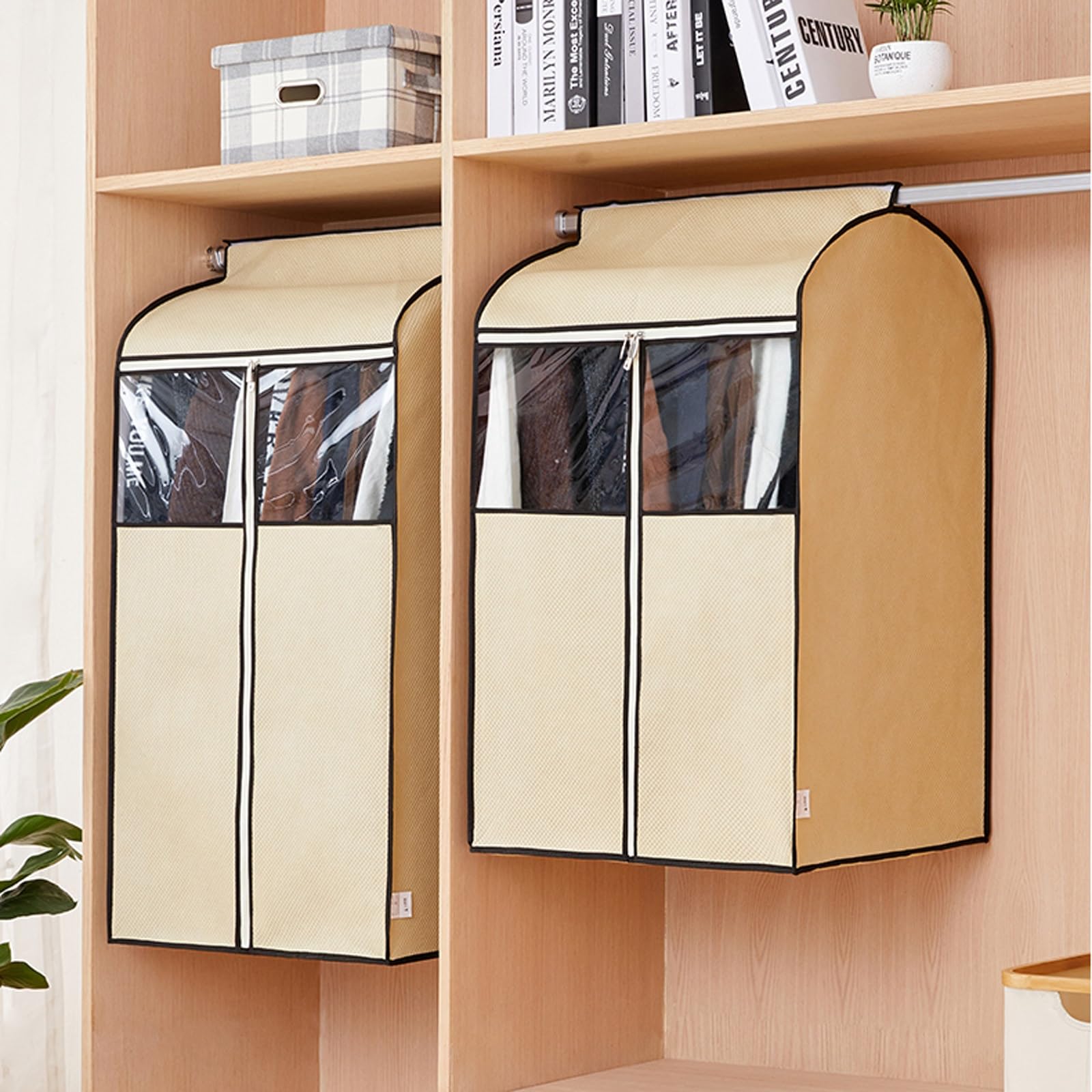 Gruba Bawełniana Torba Na Ubrania z Włókniny, Pokrowce na Garnitury do Szafy, Pokrowce na Ubrania do Powieszenia, Odpowiednie do Garderoby, Wieszaki(Beige,96 * 52 * 85cm/38 * 20 * 33in)