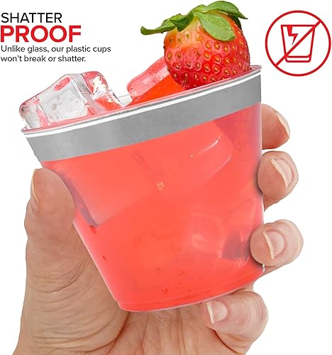 Miniatura 4 de Stock Your Home Vasos de plástico desechables con borde plateado de 9 onzas (paquete de 100) elegantes vasos para fiestas, bodas, vacaciones, vasos