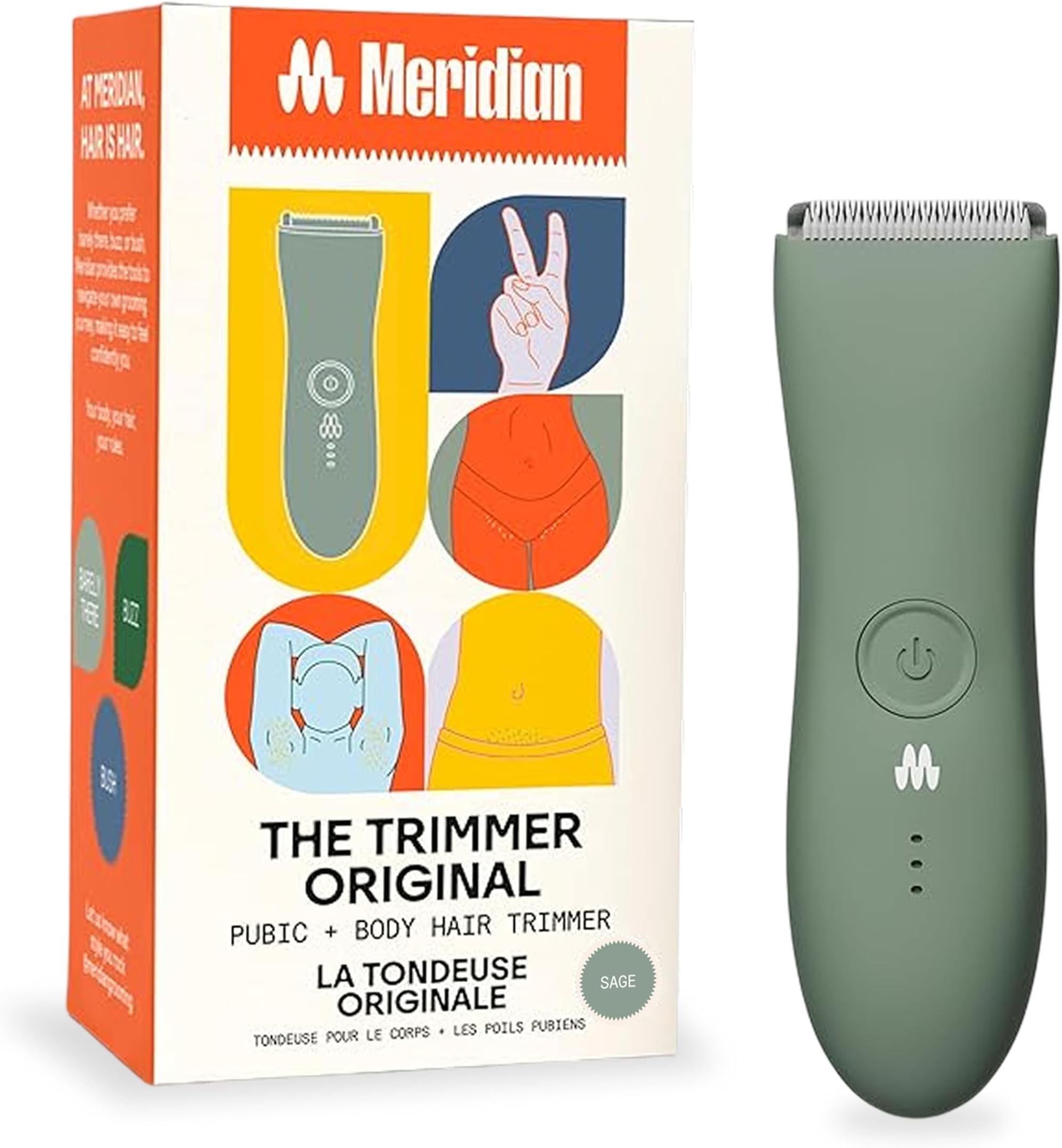 The Trimmer Original, Body Hair Trimmer for Men, Electric Shaver for Pubic Hair, Chest, Legs & Bikini, Waterproof & Rechargeable, Sage