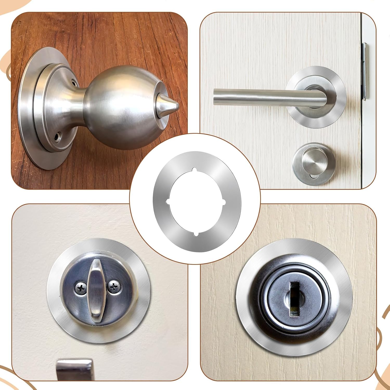 2Pcs Scar Plate Deadbolt Back Plate, 2-1/8" Inner Diameter, 3-1/2" Outer Diameter, Round Door Knob Plates, for Fixing Loose Knobs and Damaged Areas