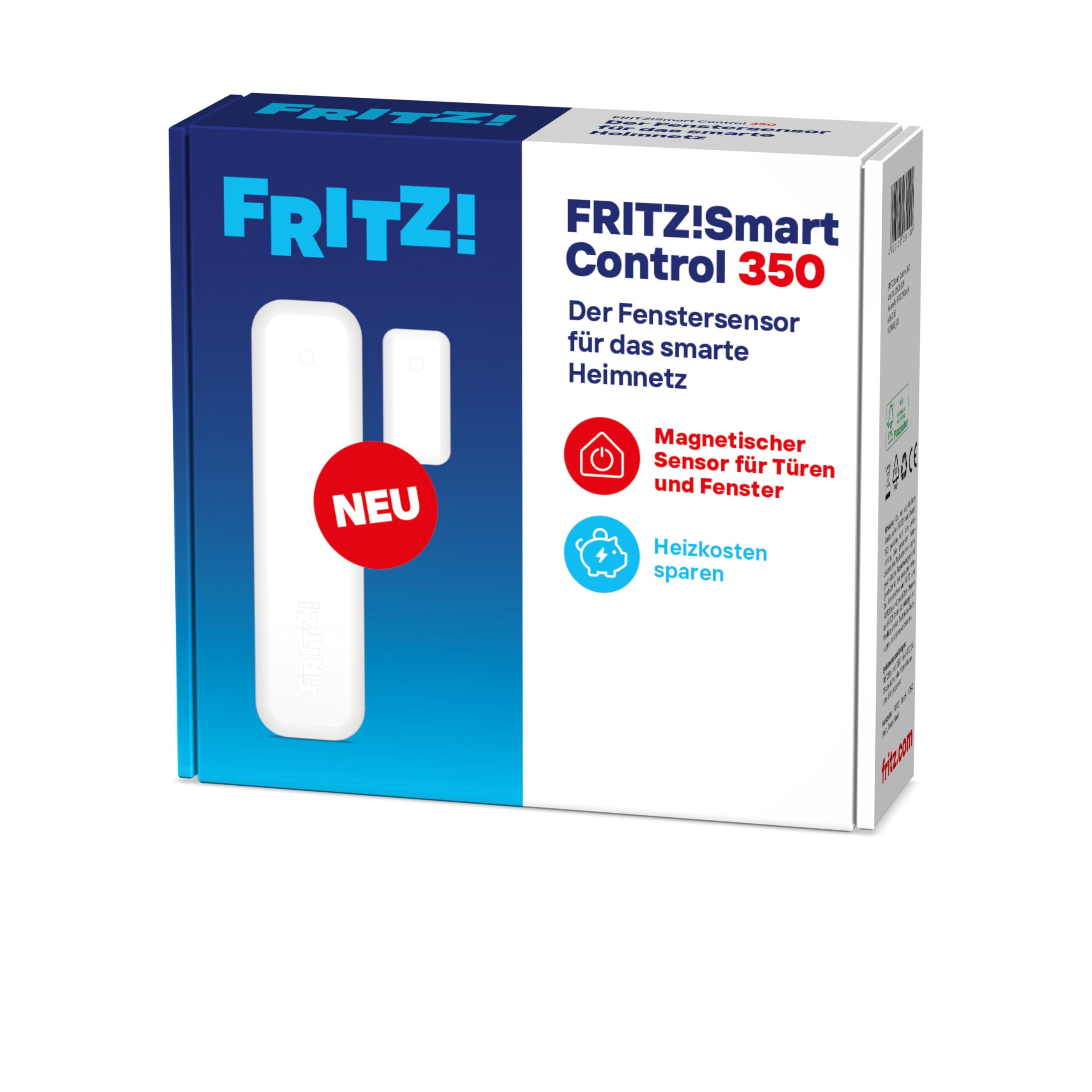 FRITZ!Smart Control 350 | magnetischer Tür-/Fensterkontakt für Smart Home | erkennt geöffnete oder geschlossene Zustände | energieeffizienter DECT-ULE-Sensor | einfache Einrichtung