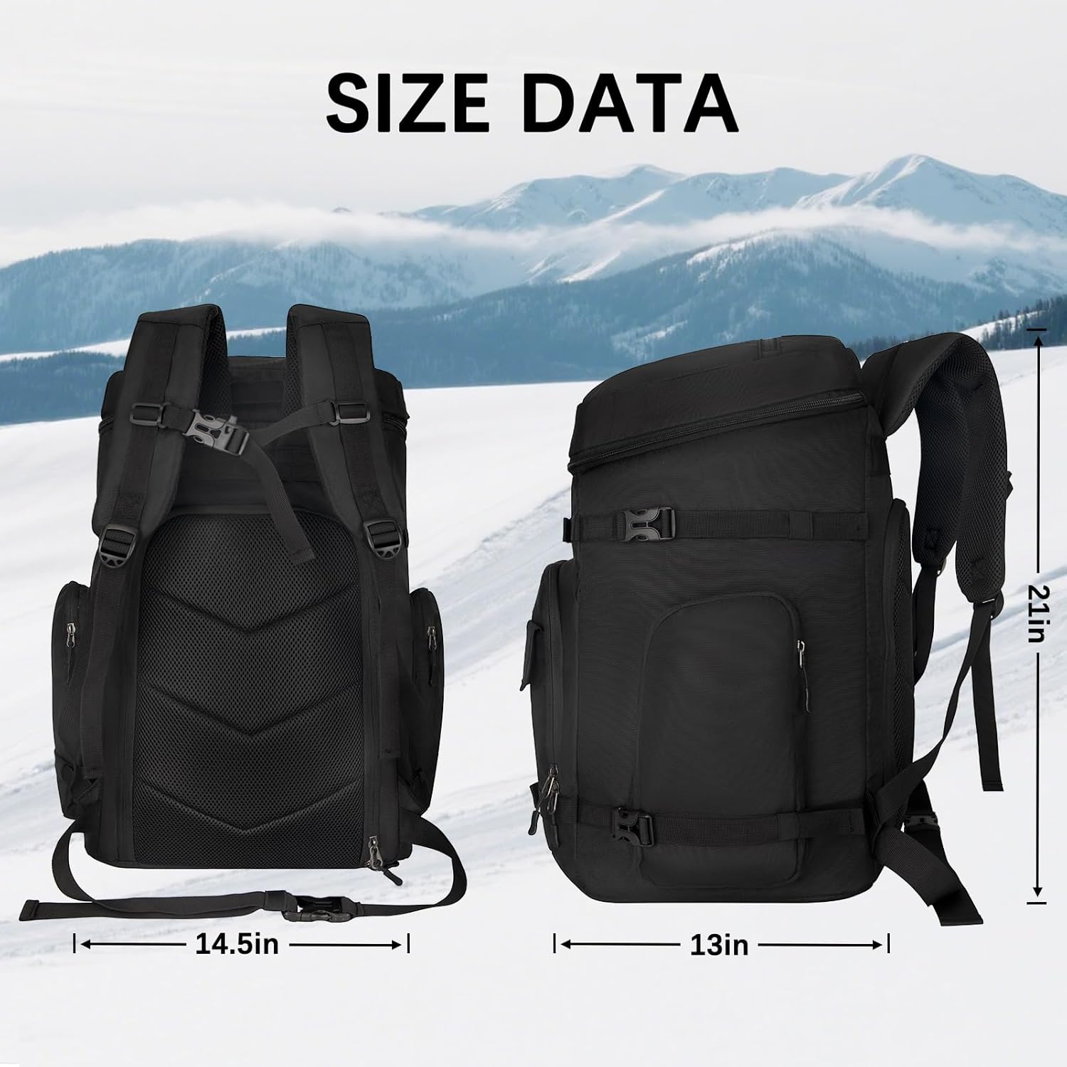 65L Waterproof Ski Boot Bag, Heavy Duty Snowboard Backpack for Helmet Goggles Gear, Air Travel Winter Sports Bag