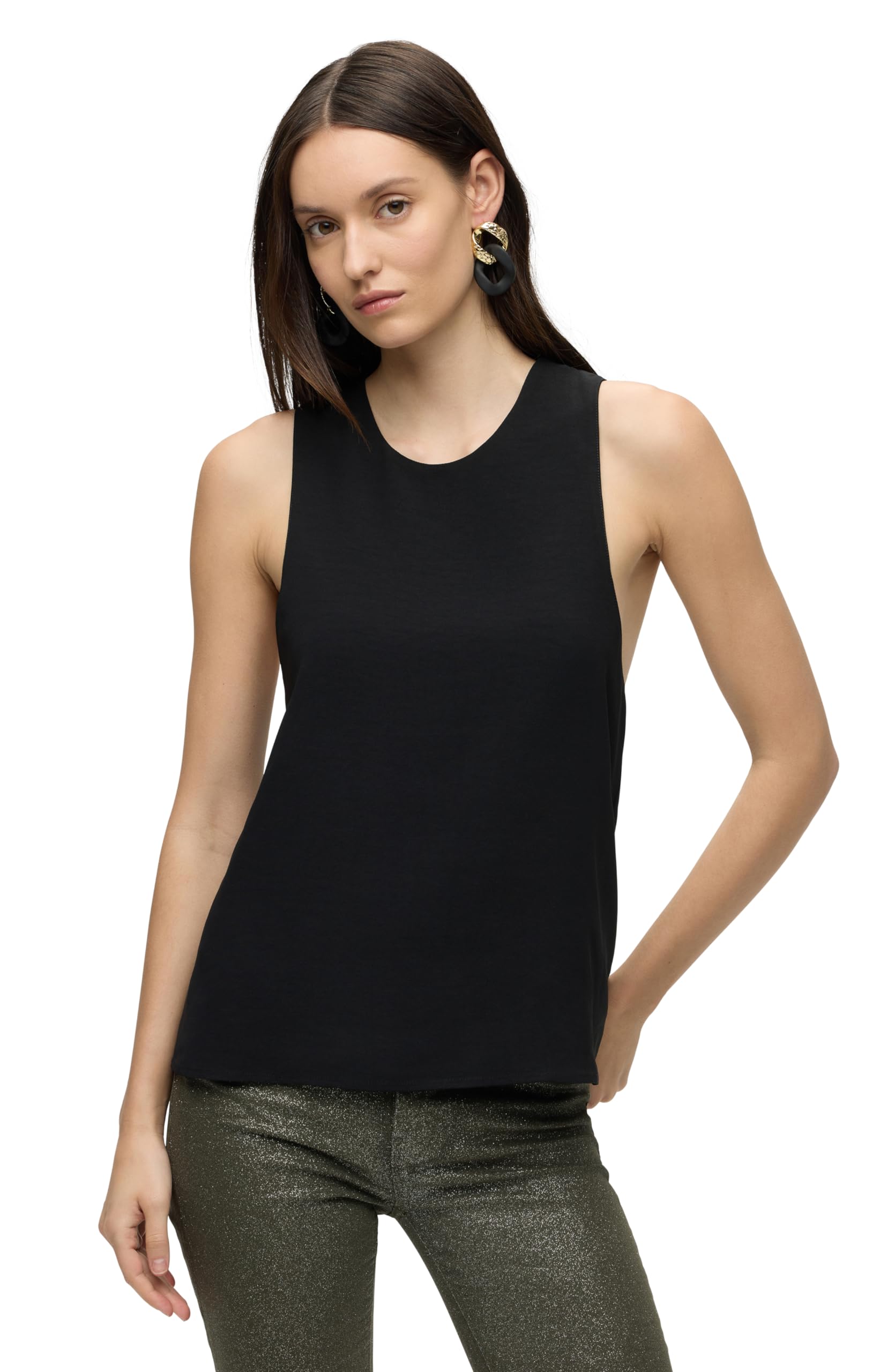 HUDSON Womens High Neck Twist Back Woven Tank Top