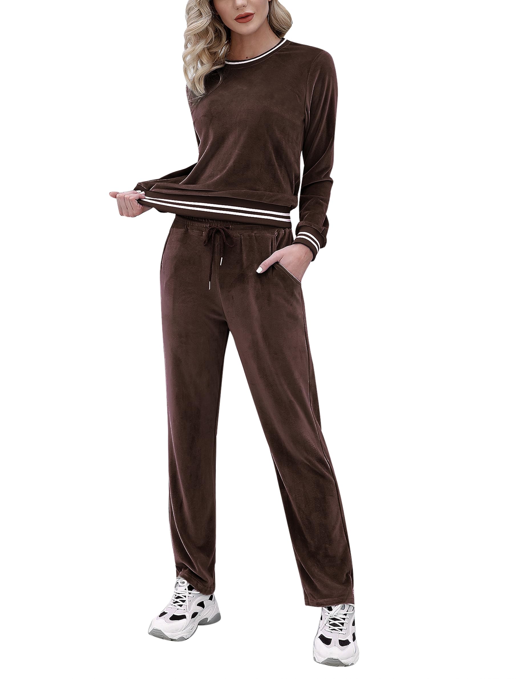 Totatuit Women's Sweatsuit Set Velour Long Sleeve and Pants Sport Sweat Suits 2 Piece Track Suits Outfits with Pocket S-XXL