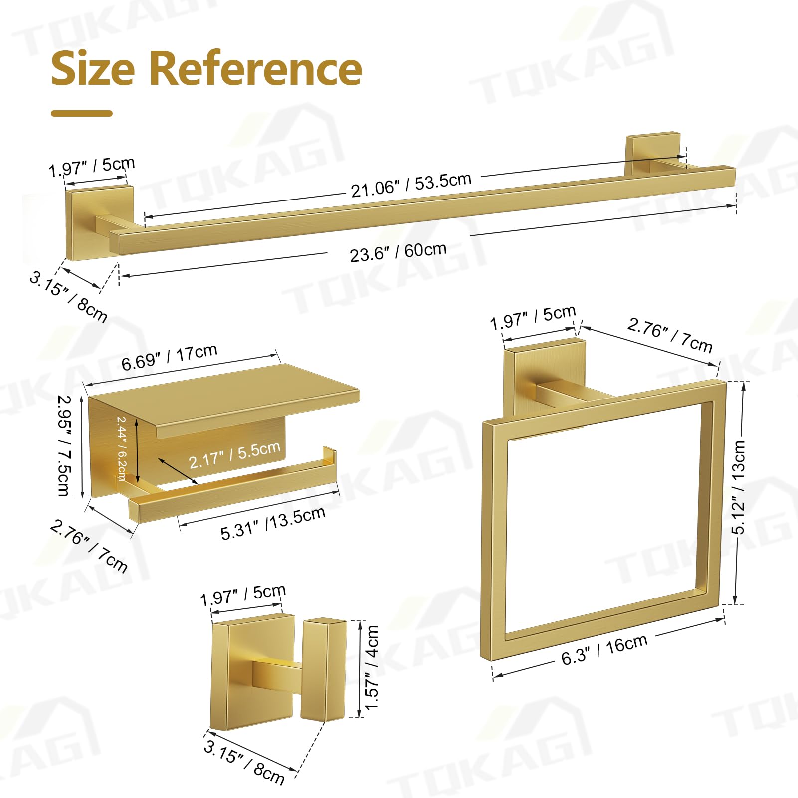 TQKAG 5-Pieces Brushed Gold Bathroom Hardware Accessories Set 23 6 SUS304 Stainless Steel Towel Bar Set Wall Mounted — view 6