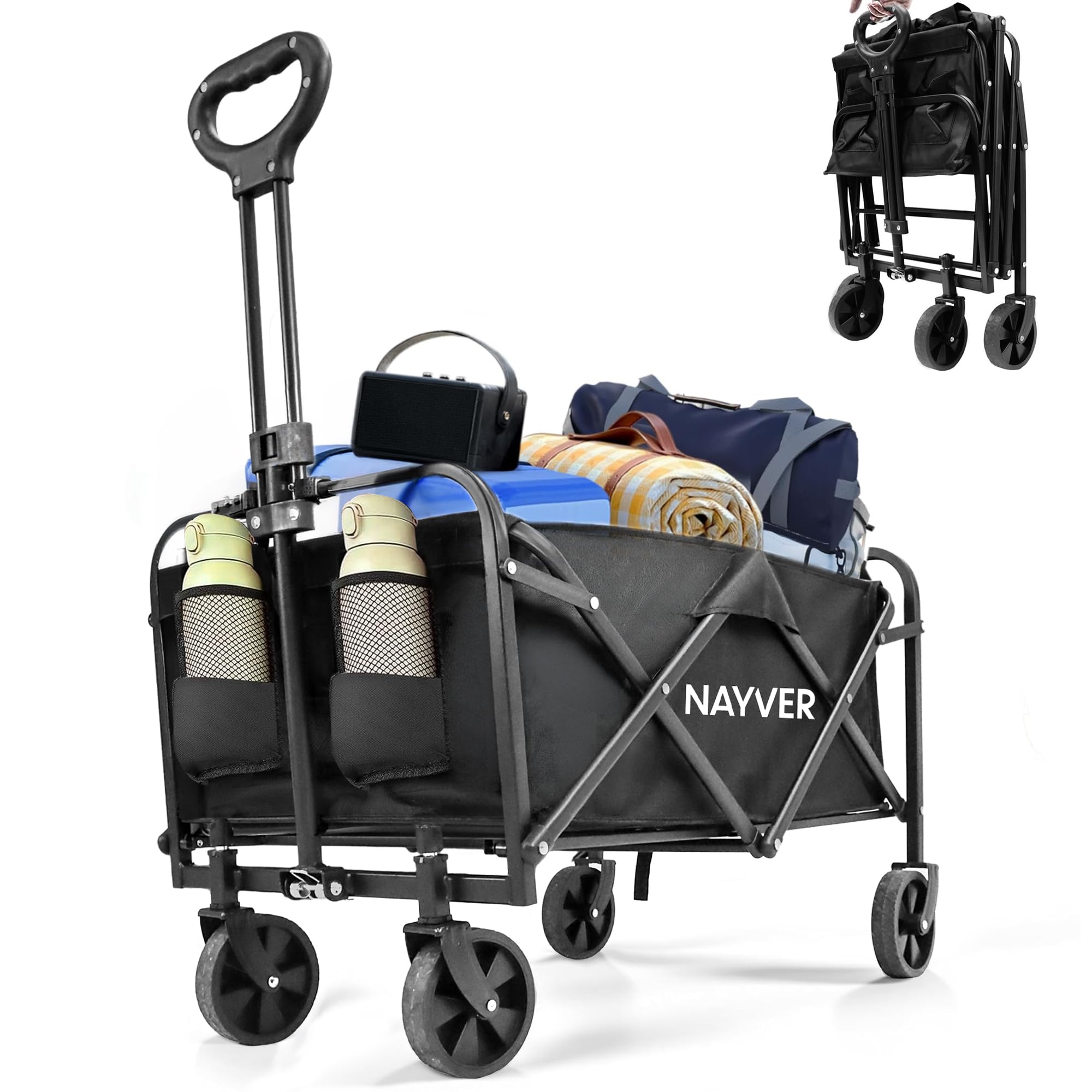 Faltbarer Bollerwagen Camping Trolley Handwagen | Bis 80kg Tragkraft, 60L Volumen, 360° Rädern, 600D Oxford & Stahlrahmen, Für Camping, Angeln & Festivals