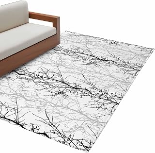 Black Grey Fluffy Area Rug with Non-Slip Backing, Tree Branch Ultra Soft Shaggy Carpet for Living Room and Bedroom, Machine Washable Fuzzy Rug, 2.7x5ft,Rectangle
