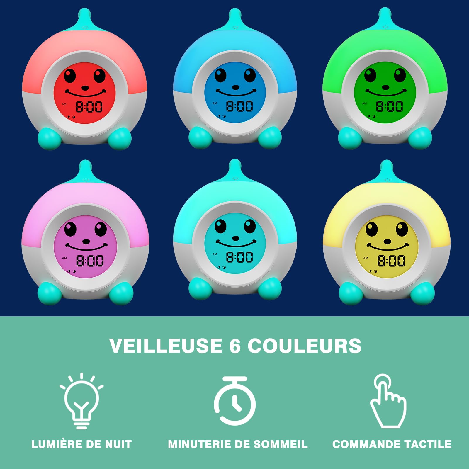 I·CODE Reveil Enfant Educatif Jour/Nuit avec Veilleuse De Nuit, Reveil Enfant avec Minuterie D'arrêt Automatique Fille Cadeau Flle Ado