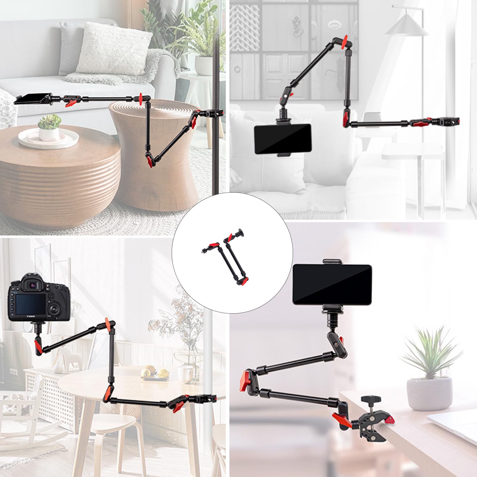 Generico Morsetto per braccio articolato a frizione per webcam smartphone | Morsetto per braccio a frizione regolabile con vite da 1 / 4 pollice per monitor microfono con luce LED, accessori