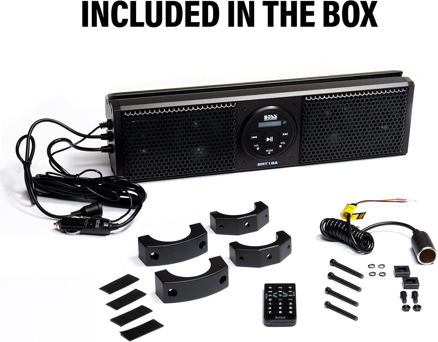 Hottest Sales BOSS Audio Systems BRT18A ATV UTV Sound Bar System - 18 Inches Wide, IPX5 Rated Weatherproof, Bluetooth, USB, Amplified, 4-inch Speakers, 1 Inch Tweeters, Easy Installation for 12 Volt Vehicles Buy 2 get 3 BOSS Audio Systems BRT18A ATV UTV Sound Bar System - 18 Inches Wide, IPX5 Rated Weatherproof, Bluetooth, USB, Amplified, 4-inch Speakers, 1 Inch Tweeters, Easy Installation for 12 Volt Vehicles