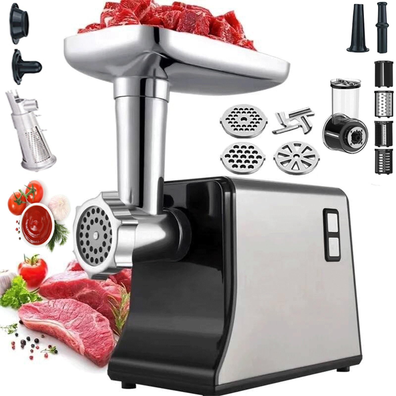 Sucrfxj One Color Electric Meat Grinder, Multifunctional Meat Grinder, Tomato Strainer Sausage Stuffer Maker With 3 Cutting Plates & Kubbe Kit, Vegetable Cutter Processor Slicer Shredder Salad Maker For Home Use