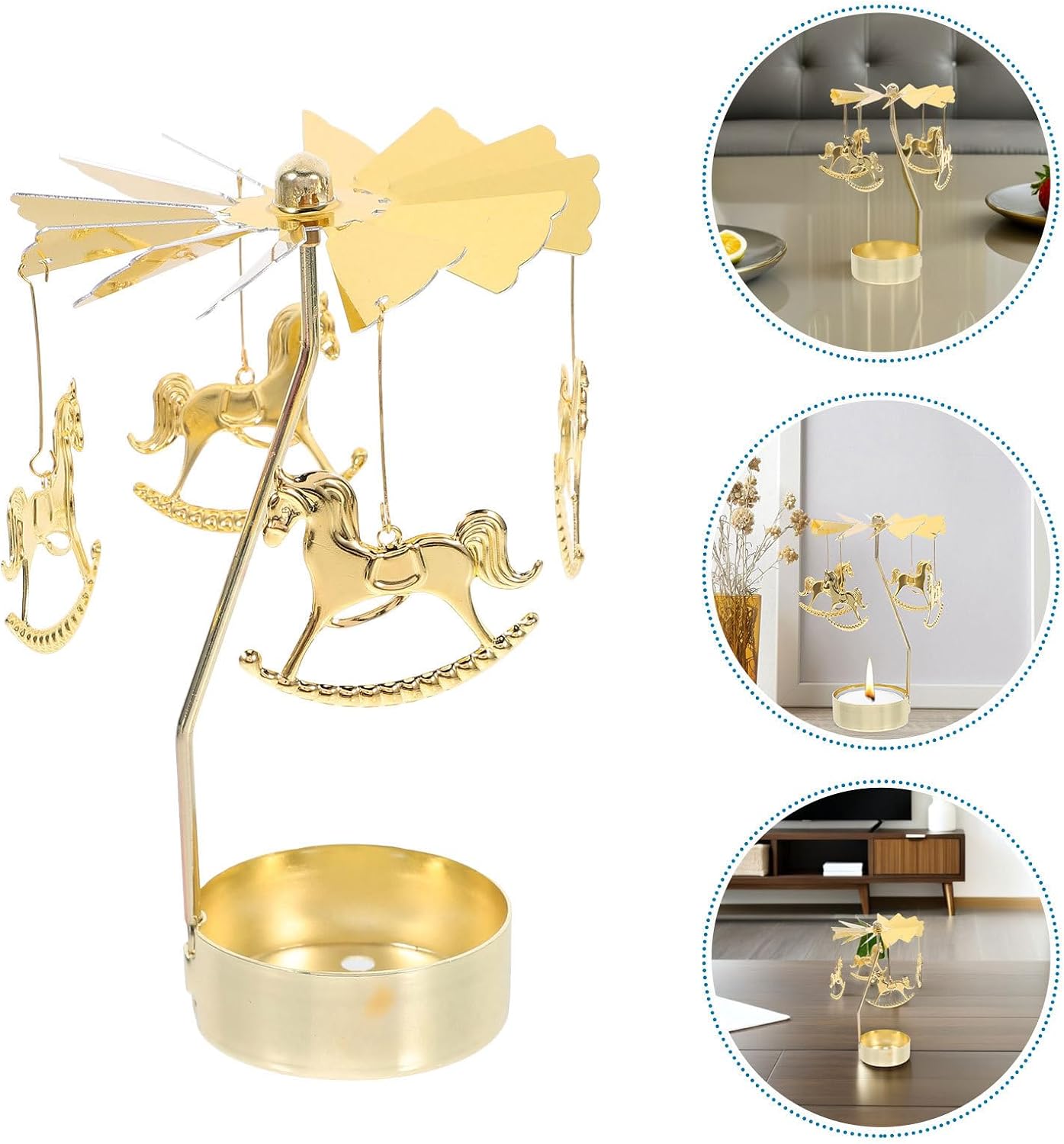 2pcs Christmas Candle Holders Carousel Rotary Design Tea Light Candle Holders in Golden Iron for Intimate Gatherings and Relaxing Evenings, Resisting Fading Festive Table