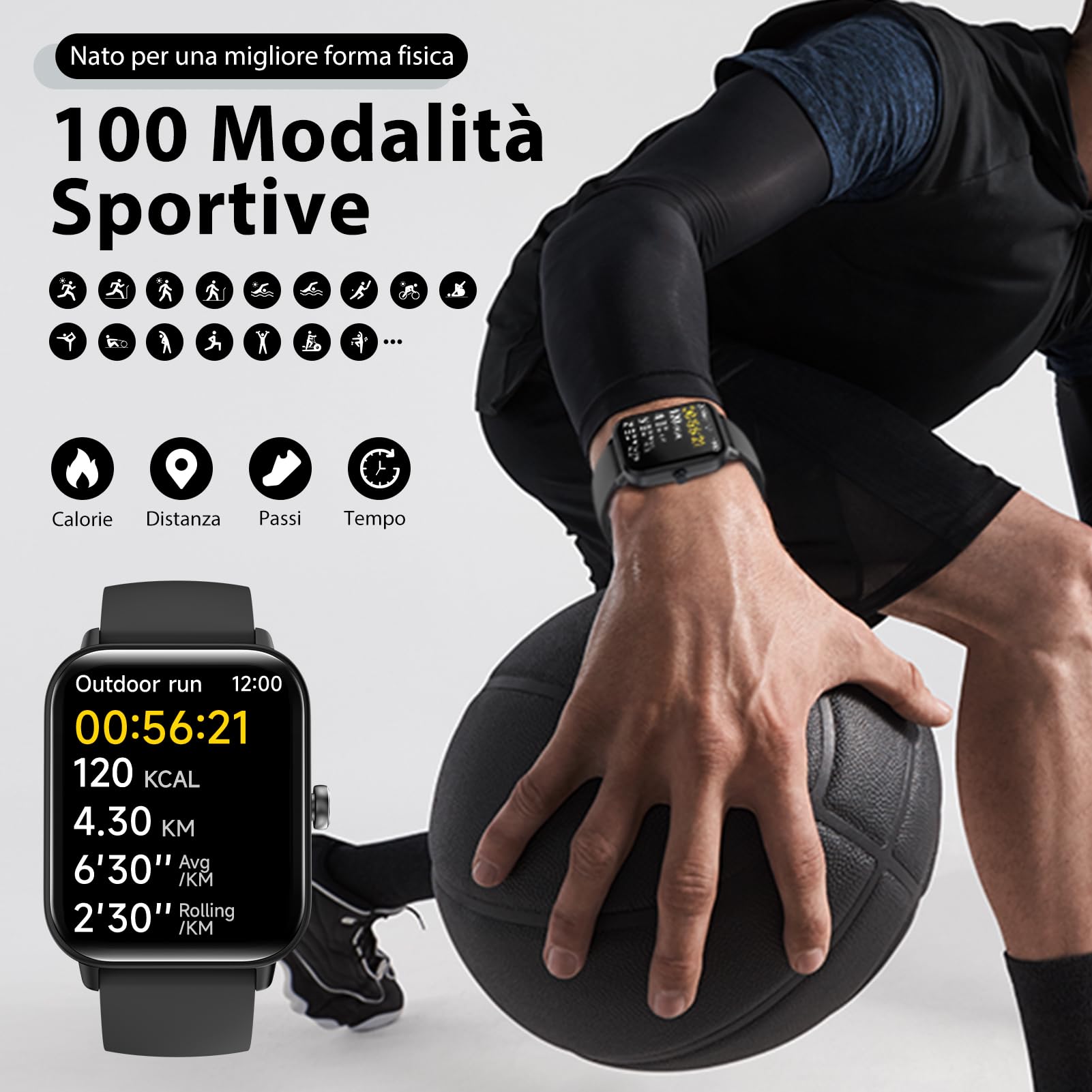Smartwatch Uomo Donna Rispondi/Effettua Chiamate, 1.8" Orologio Alexa Integrata, SpO2/Frequenza Cardiaca/Sonno/Stress, 100+ Sports, Contacalorie/Passi, IP68 Smart Watch per Android/iOS (Nero, 1.8)