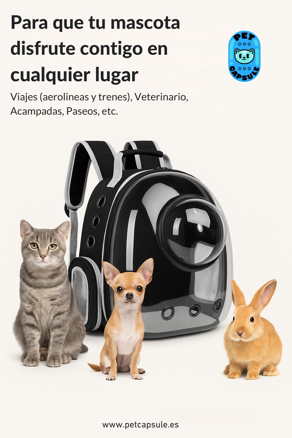 Sac à dos capsule pour animaux de compagnie | Sac à dos bulle transparent pour chats et petits chiens | Transport respirant approuvé par les compagnies aériennes | Voyages, promenades et