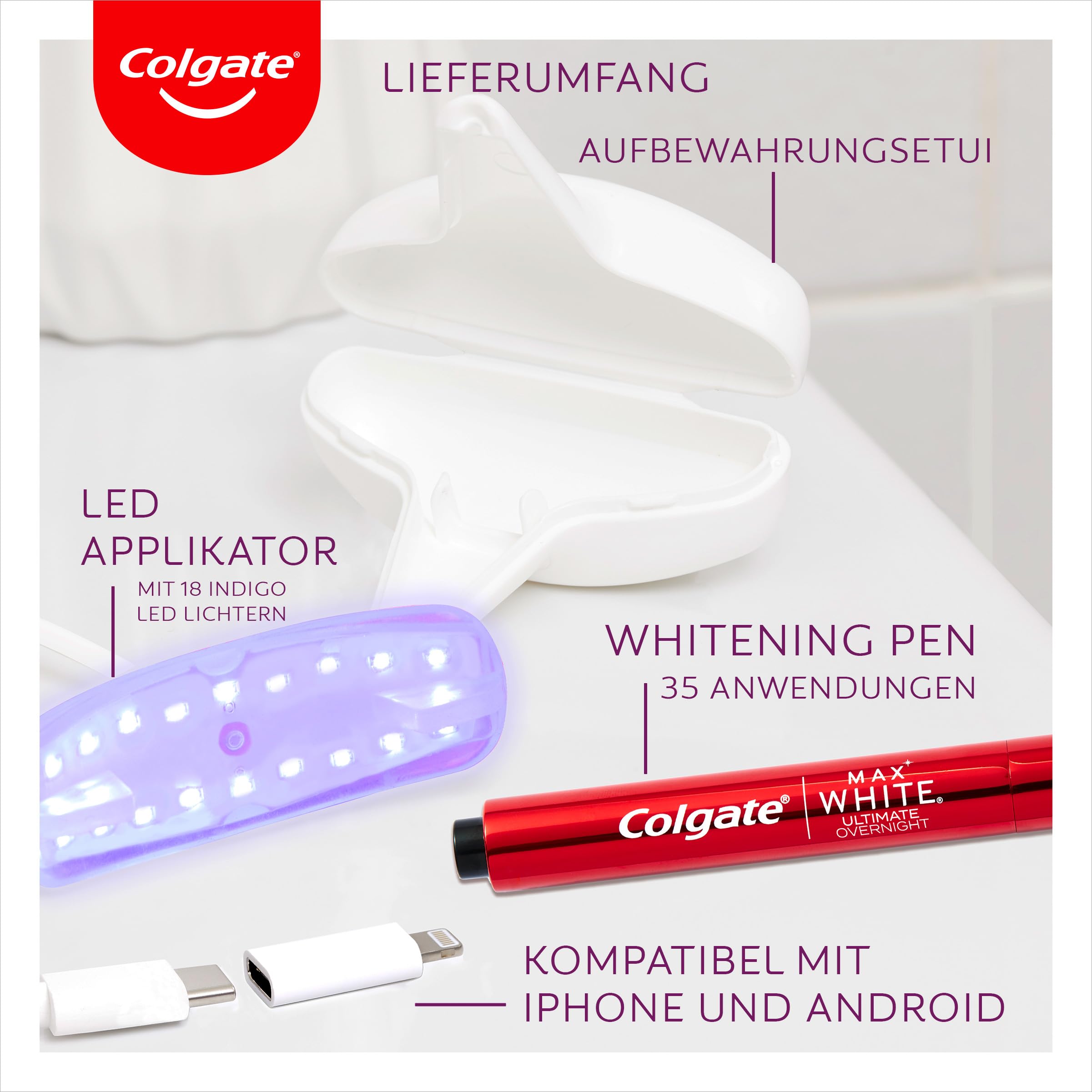 Colgate Whitening Zahnpasta & LED Whitening - Set für die effektive Zahnaufhellung zuhause