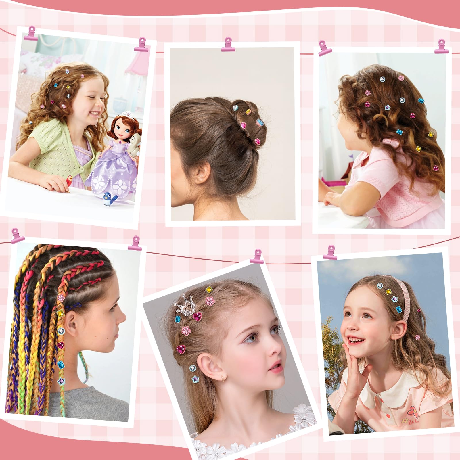 Kit de estampador de gemas para el cabello, joyas brillantes para el cabello para niñas, herramienta de peinado con diamantes brillantes reutilizables, regalo de Navidad, cumpleaños, artes y 7