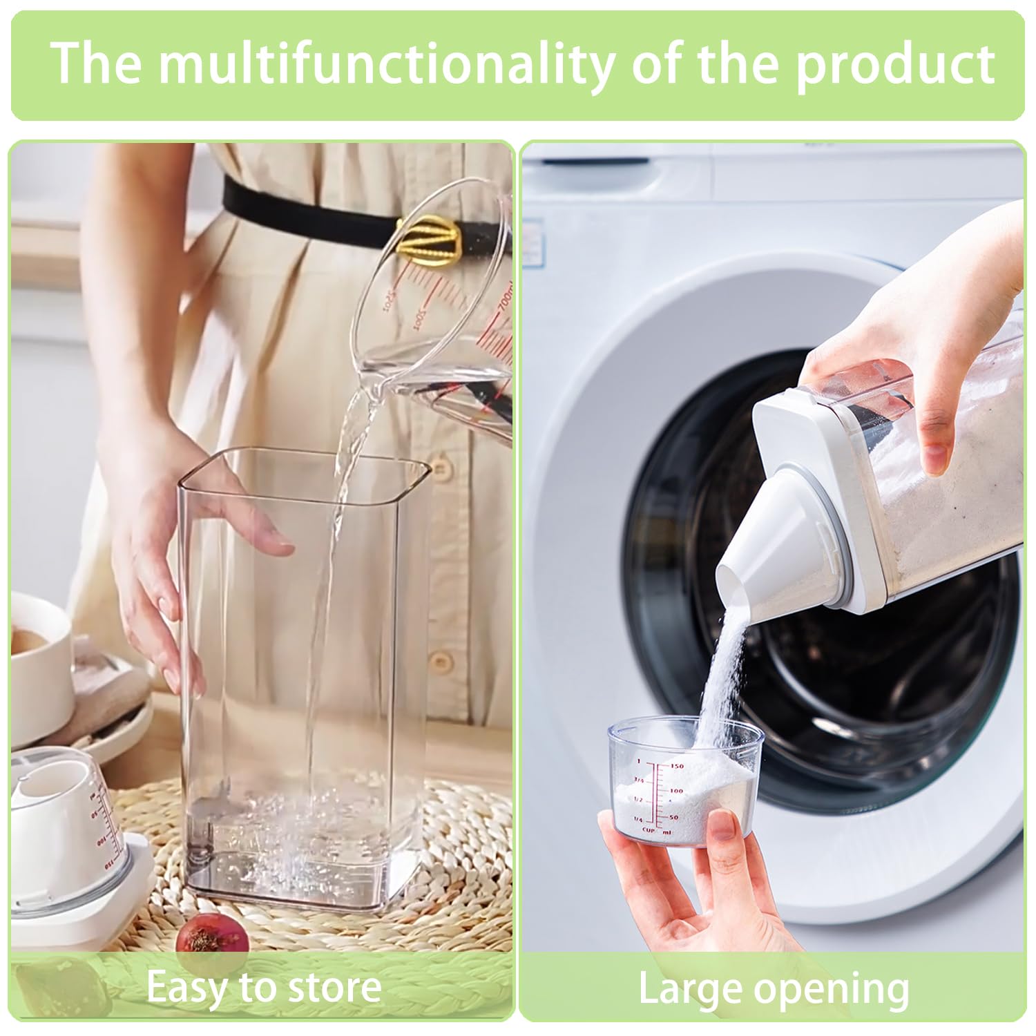 2 contenitori per detersivi da 1500 ml, con misurino, detersivo in polvere, dispenser ermetico, contenitore per detersivi