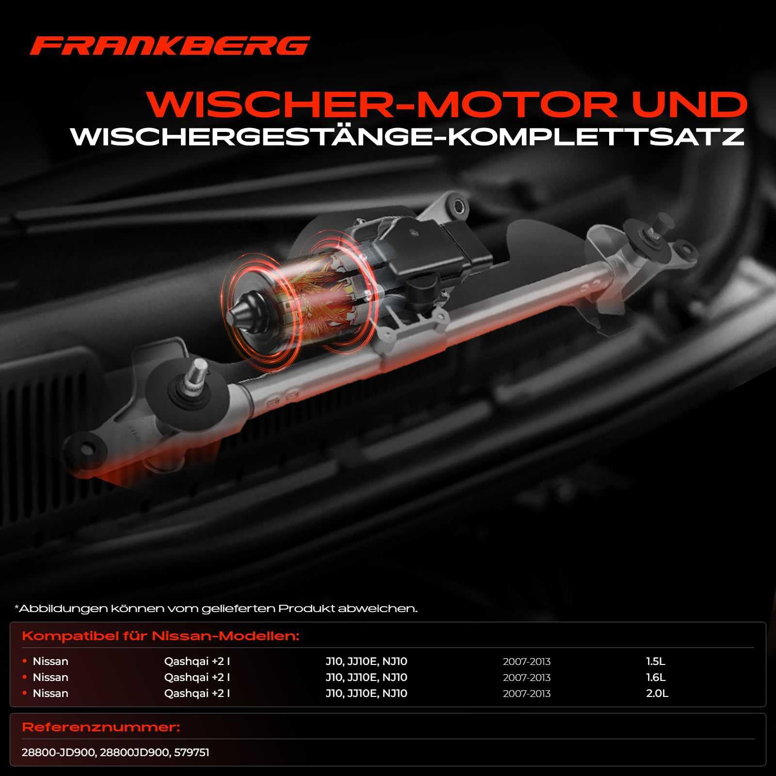 Frankberg Wischergestänge mit Wischermotor Vorne für Qashqai +2 I J10, JJ10 1.5L 1.6L 2.0L 2007-2013 28800JD900