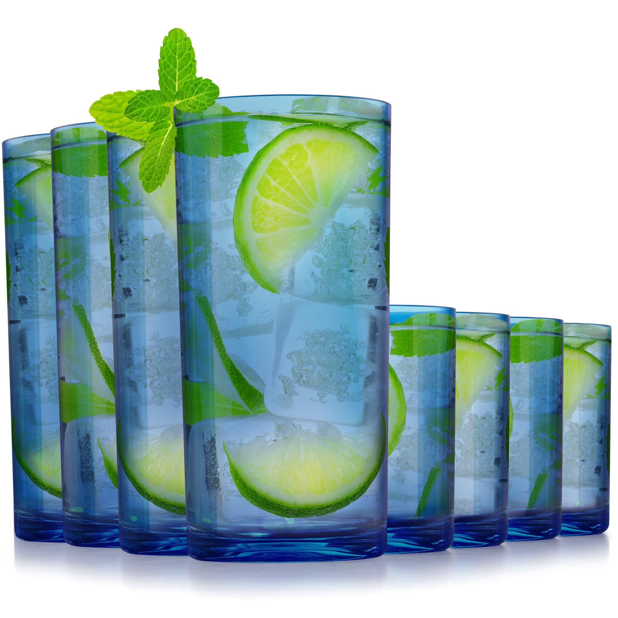 Zulay Kitchen Acrylic Glasses Drinkware - 8 Piece Unbreakable Plastic Tumblers - BPA-Free, Reusable Plastic Drinking Glasses for Home & Outdoors - Stackable, Lead-Free & Dishwasher Safe - (12&16oz)