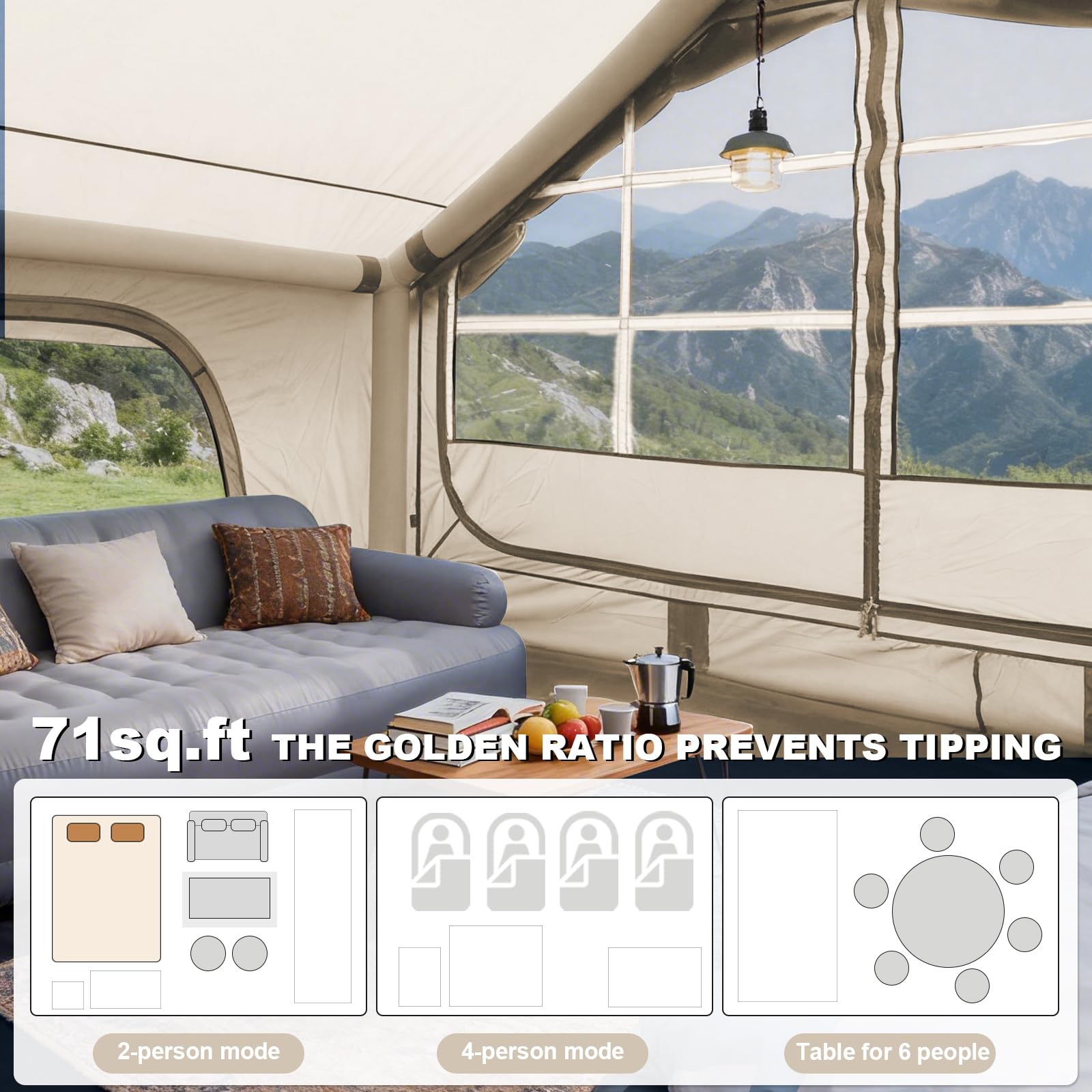 DanCoom Tente gonflable pour 2/4/6/8 personnes - Tente pour le camping - Tente de maison à grande air - Tente de camping - Tente de glamping - Grande abside.