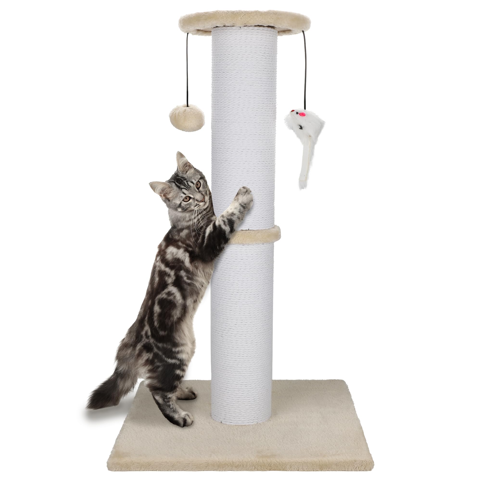Ahomdoo Cat Scratching Post 34 Inches Heavy Duty and Thicker Cat Scratching Post Sisal Rope with Hanging Ball and Mice Scratching Post for Indoor Cats and Adult(Beige)