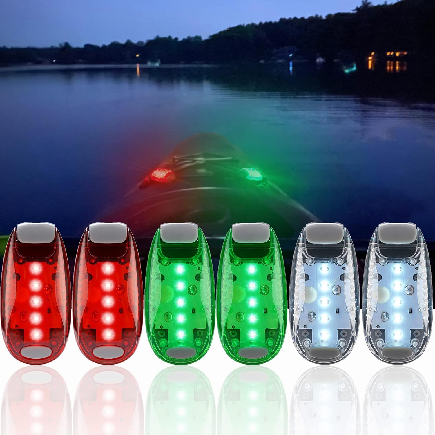 6pcs Navigation lights for boats kayak, LED Safety Light, 3 Types Flashing Mode