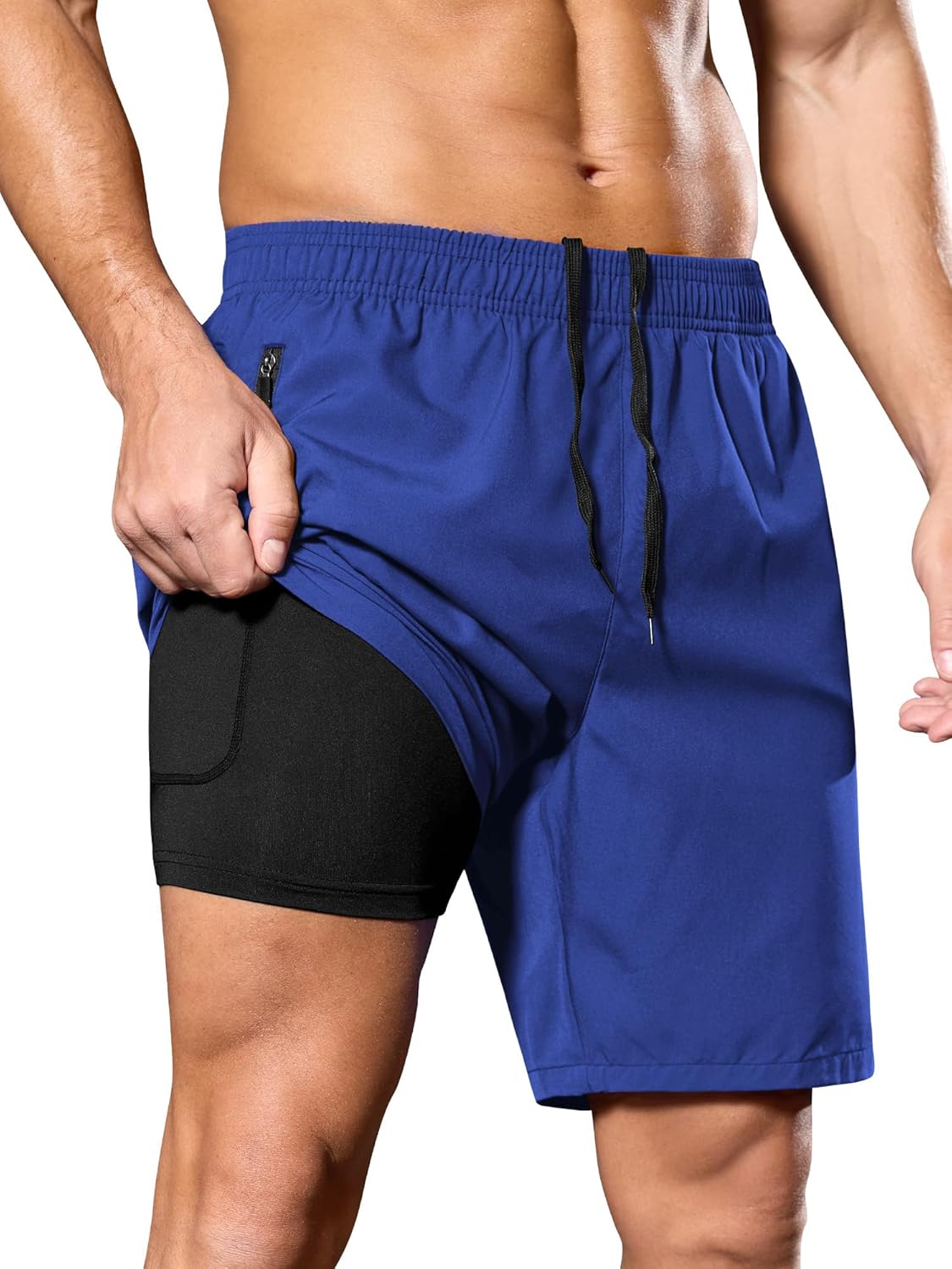 SILKWORLD Men's 2 in 1 Running Shorts 7" Workout Gym Athletic Shorts Quick Dry Lightweight Training Shorts with Pockets