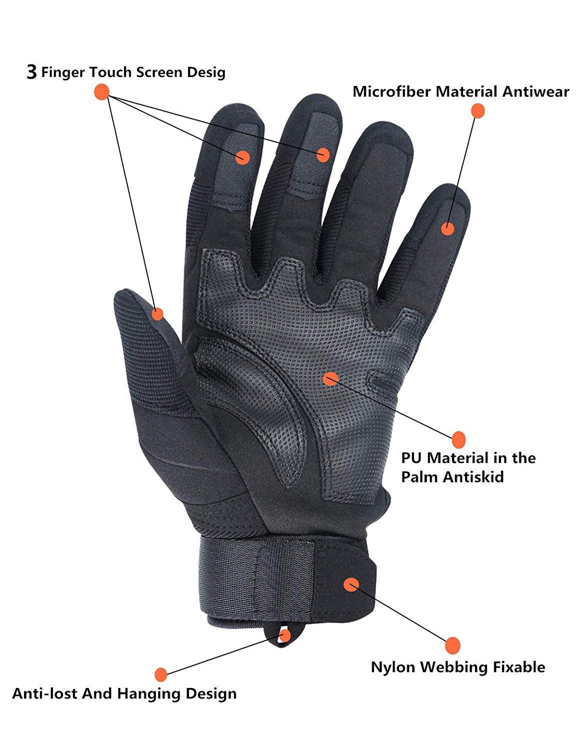 Guanti Tattici, Esercito Militare Nocche in Gomma Dura Outdoor Full Finger Guanti Touch Screen per Uomo Ciclismo Moto Escursionismo Campeggio Caccia Airsoft Paintball, Nero, X-Large