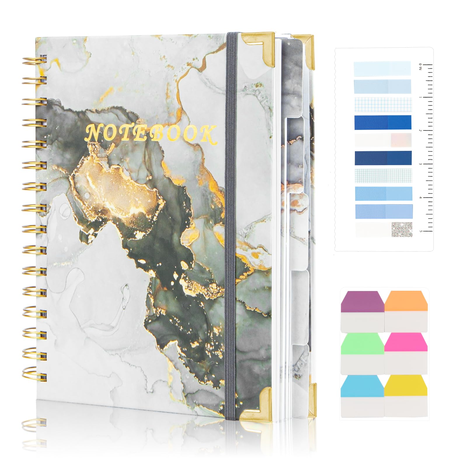 Kutoda Spiral Notebooks for Work, 240 Pages Lined Spiral Journal Notebook, 5 Subject A5 College Ruled Journals for Writing, 8.6”x6.2''Journaling