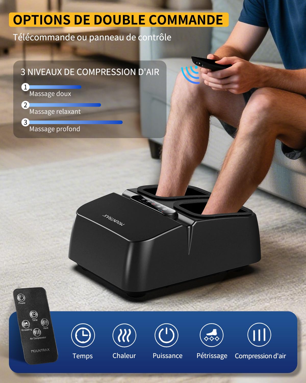 Mountrax Massage Pieds avec Chaleur, Massage Pieds Shiatsu avec Pétrissage Profond, Masseur Pieds pour la Fasciite Plantaire et le Soulagement de la Douleur, Jusqu'à la Taille 46