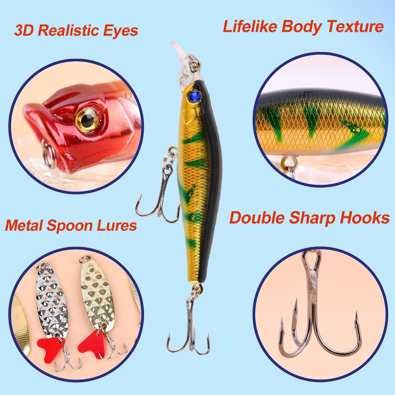 HBKJ Lures Fishing Set for Aduct Men - 24 Diverse Lures Set for Men & Boys - Quality Tackle for Freshwater & Saltwater, Valetine's Day Birthay Gift for Man Husband