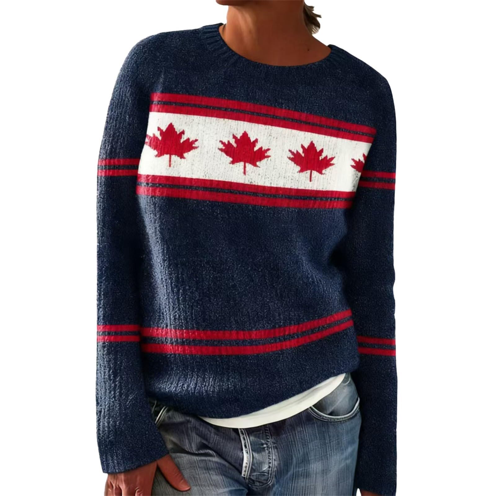 Womens Fair Isle Pullover Sweater Knit Crewneck Oversized Long Sleeve Fall Winter Warm Vintage Fashion Tops