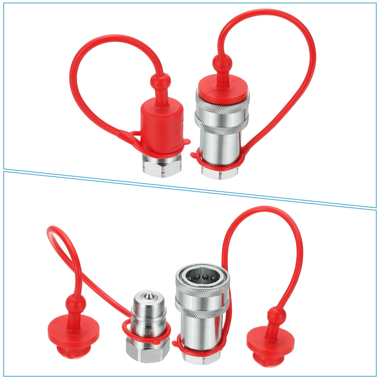 PATIKIL 1/2" NPT ISO-A Hydraulik-Schnellkupplung, 1 Satz Flachdichtende Hydraulik-Schnellkupplung mit Staubschutzkappen Schnellkupplungs-Set