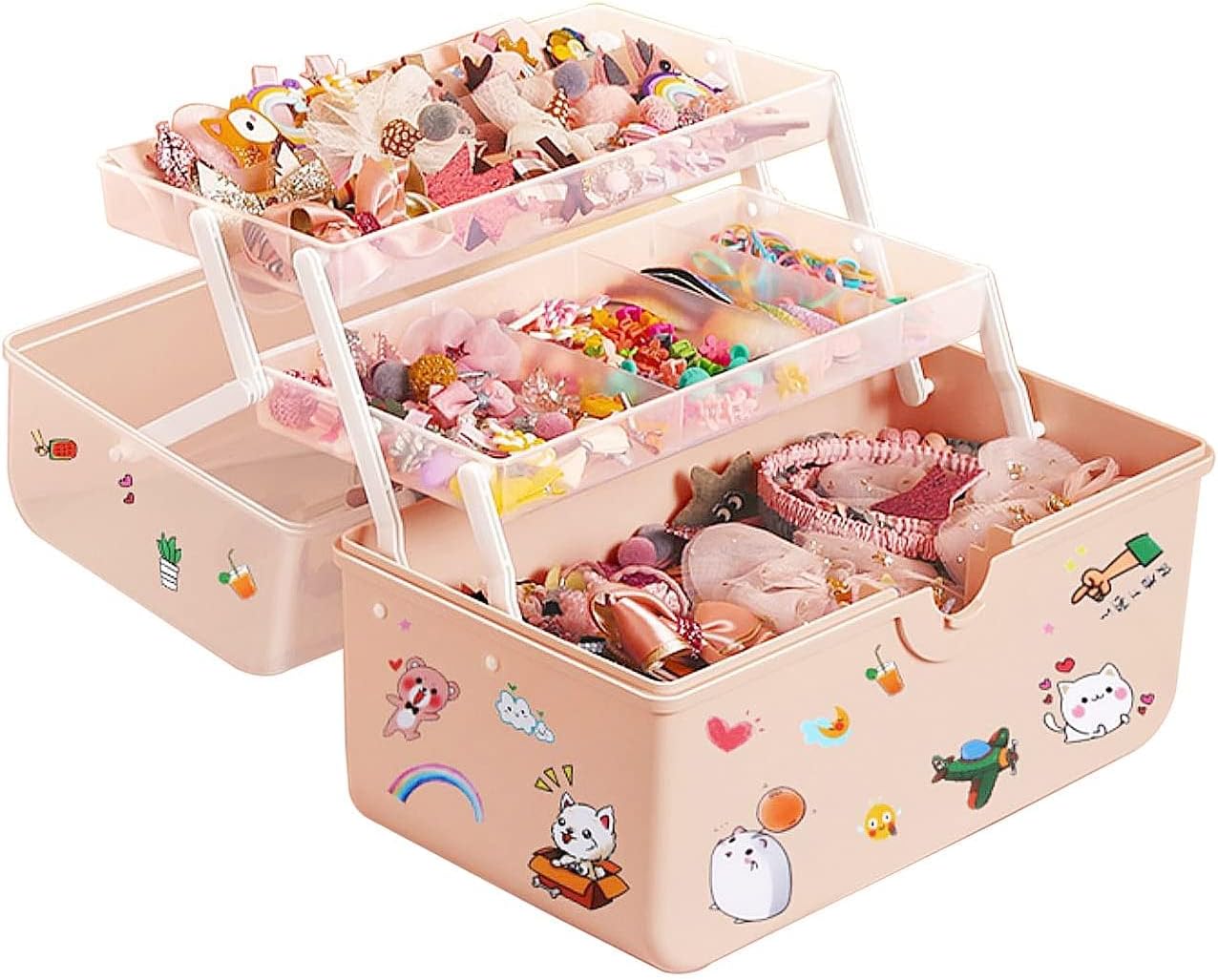 Babywearoutlet Three-layer Thickened Large-capacity Multi-compartment Girl's Hair Accessories Storage Box (Large)