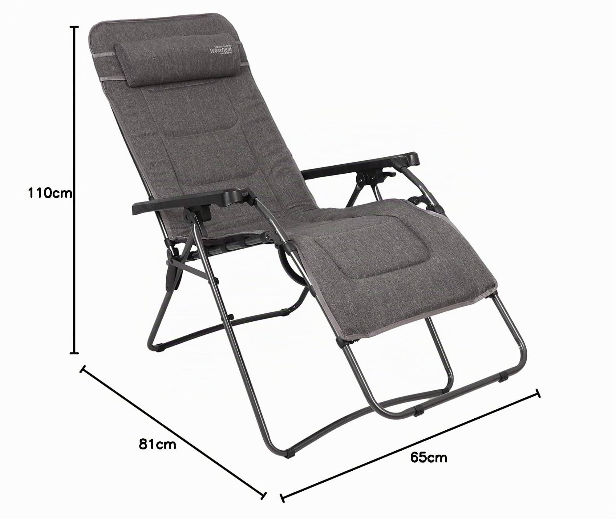 Westfield ® Relaxliege Basic anthrazit gepolstert bis 120 kg belastbar | bis 120 kg belastbar, wetterfest, Liegestuhl, Campingliege, Campingstuhl