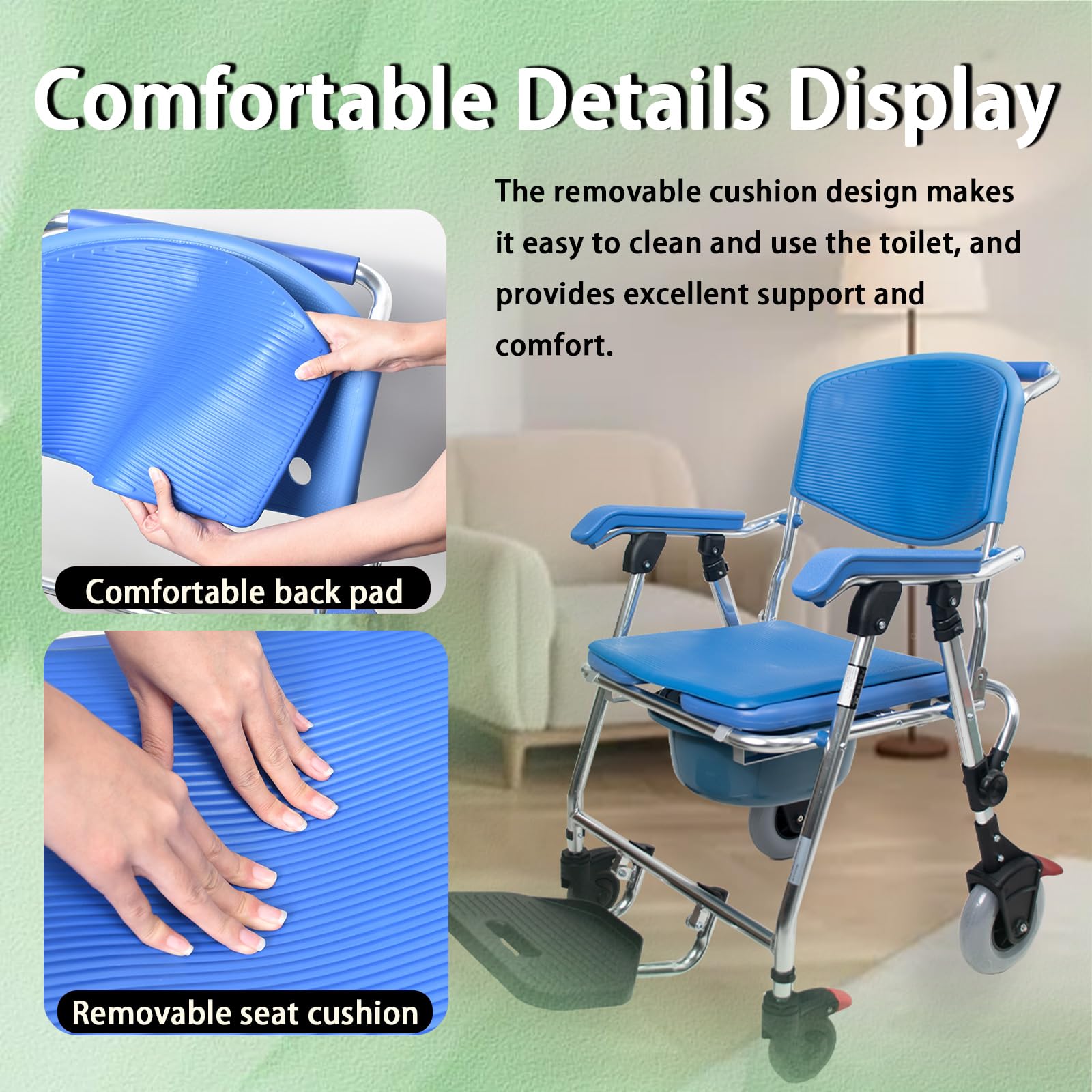 Sedia Comoda WC per Anziani con Rotelle, Sedia Comoda Pieghevole WC per Disabili con Padella, Sedia da Doccia Impermeabile e Antiscivolo con Braccioli e Schienale, Portata 150kg