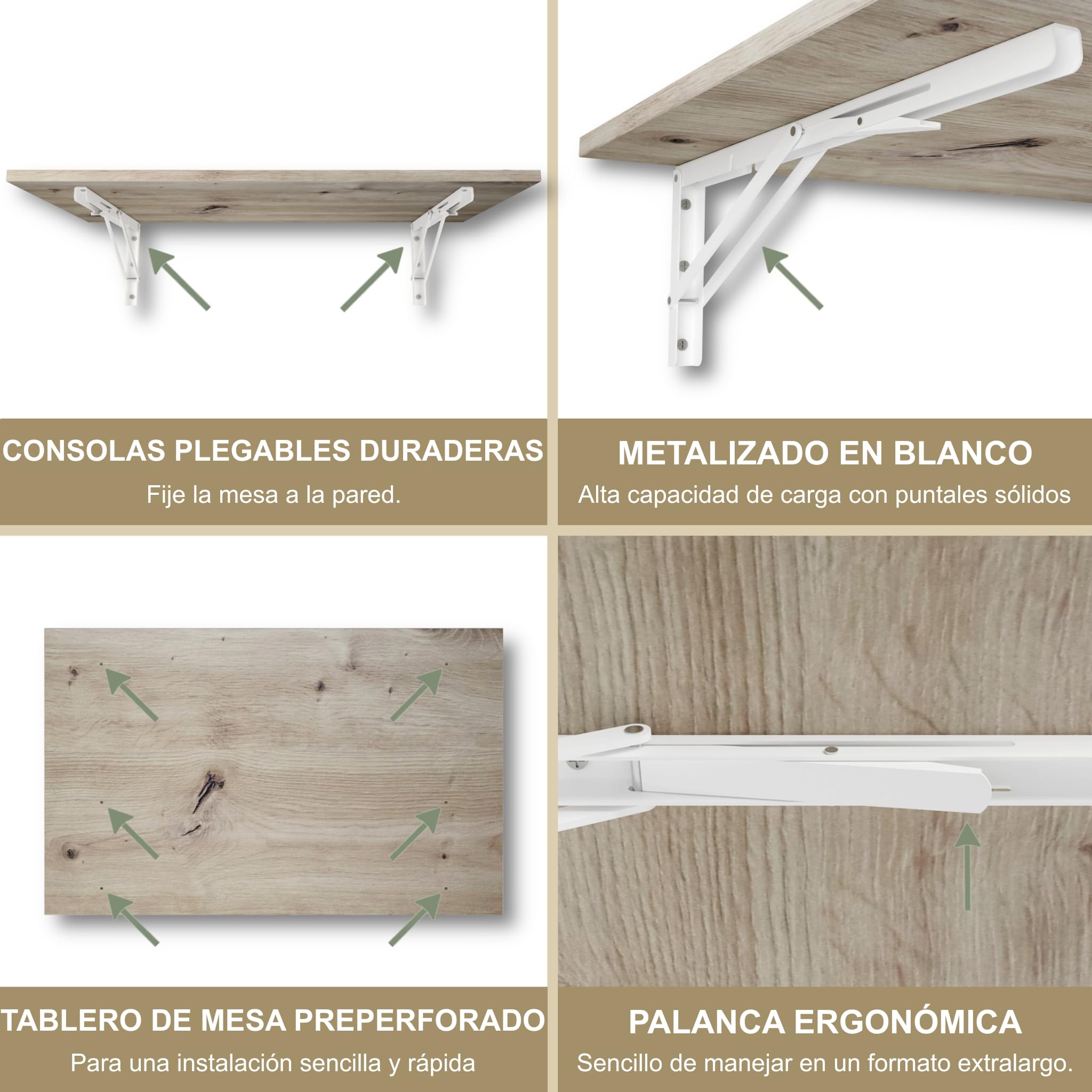 KDR Mesa Plegable de Pared 80 x 50 cm – Mesa abatible Multifuncional Ahorra Espacio, Escritorio Plegable o Mesa de Comedor para Cocina, Oficina o Estudio (Roble nudoso)