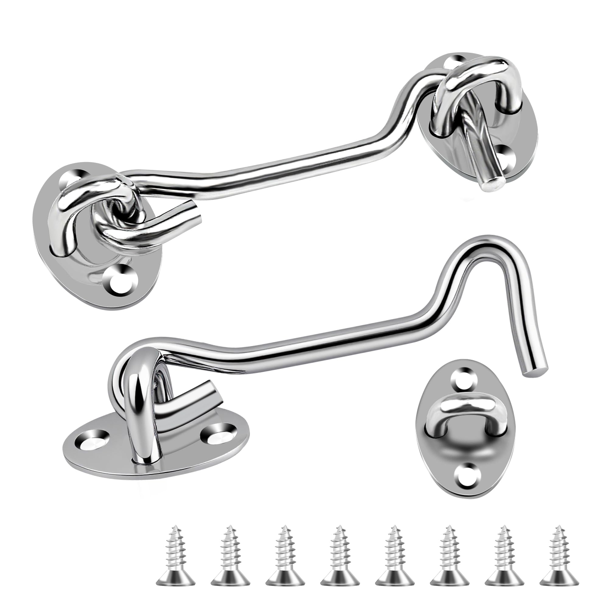 2PCS Hook and Eye Latch 4 Inch Silver Stainless Steel Gate Latch- Ideal for Door Locks Without Drilling Garden Gates Over Door Sheds Bathrooms Bedroom Door Lock