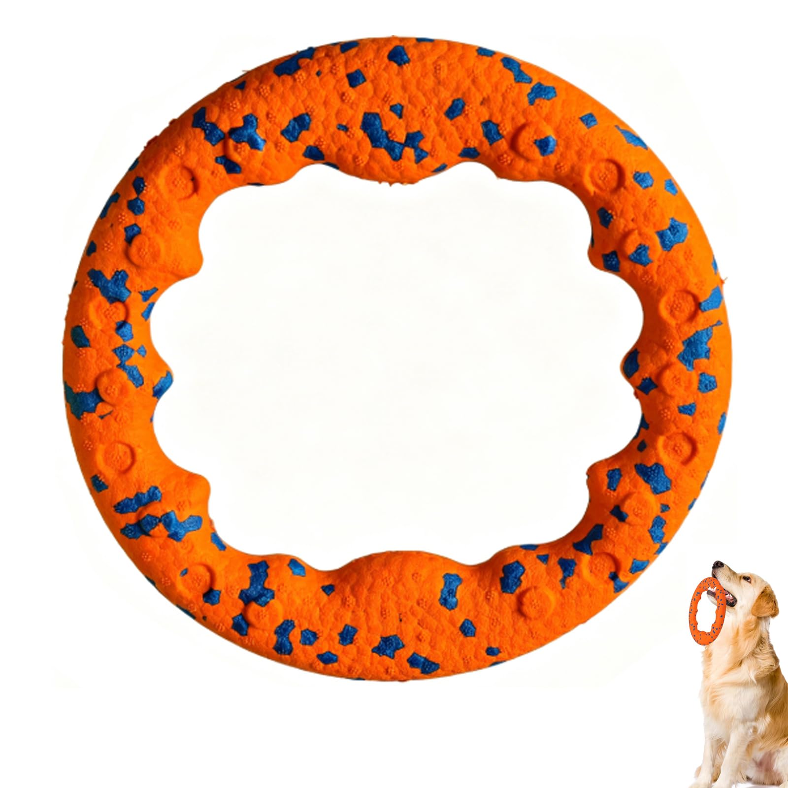 GYTFOG Dog Flying Ring Toy, Indestructible Dog Ring Toy, Interactive Tug Throw Ring, Orange Base Design, Frisbee for Small Medium Large Dogs, Ideal for Beach, Pool & Outdoor Training