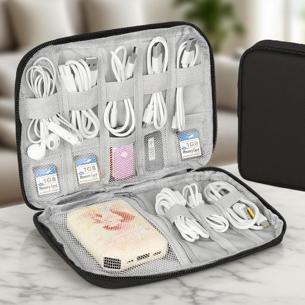 Slim Tech Gear Organizer - Multi-Layer Storage Pouch for Chargers, Cables & Small Electronics - Compact Travel Case