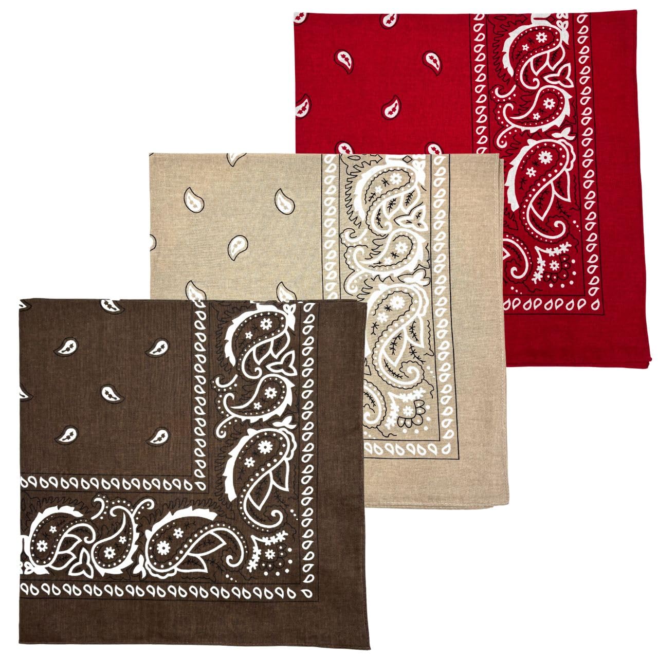MDSTYLE 3 Pack Extra Large Bandanas 27” x 27” 100% Cotton for Men & Women Paisley Handkerchief Headband Scarf Jumbo Bandana