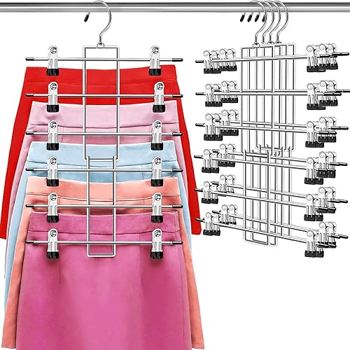 Perchas, perchas para pantalones, perchas de ropa de 6 niveles con gancho giratorio de 360, perchas que ahorran espacio con clips, organizador de