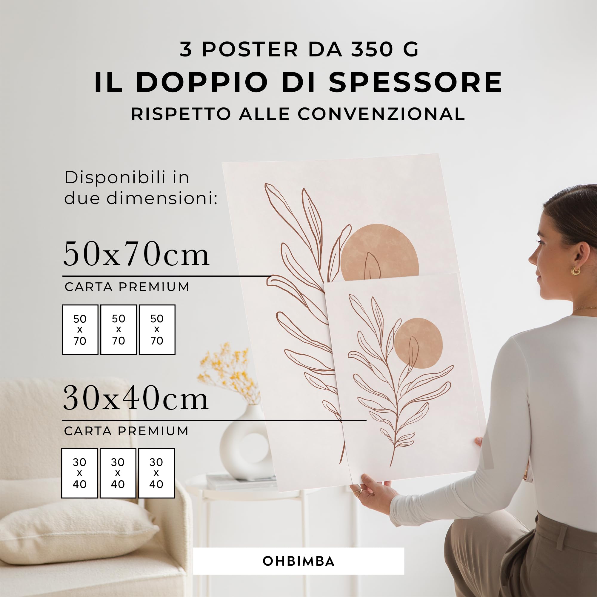 OHBIMA® Set Di Poster Da Parete quadri moderni soggiorno decorazioni camera da letto quadro astratto moderno stampe moderne wall art elegante arte astratta contemporanea (Senza Cornice – 50x70cm)