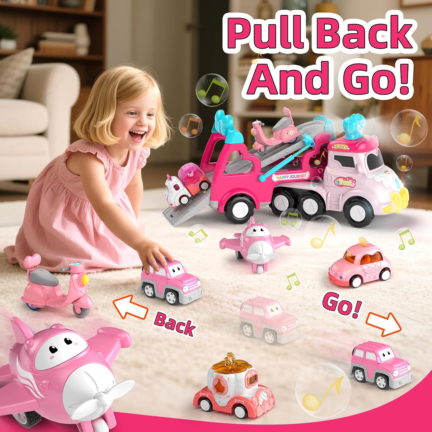 Truck Toys for 2 3 Year Old Girl, 7 in 1 Carrier Truck Gifts for 2+ 3+ Girl image 4