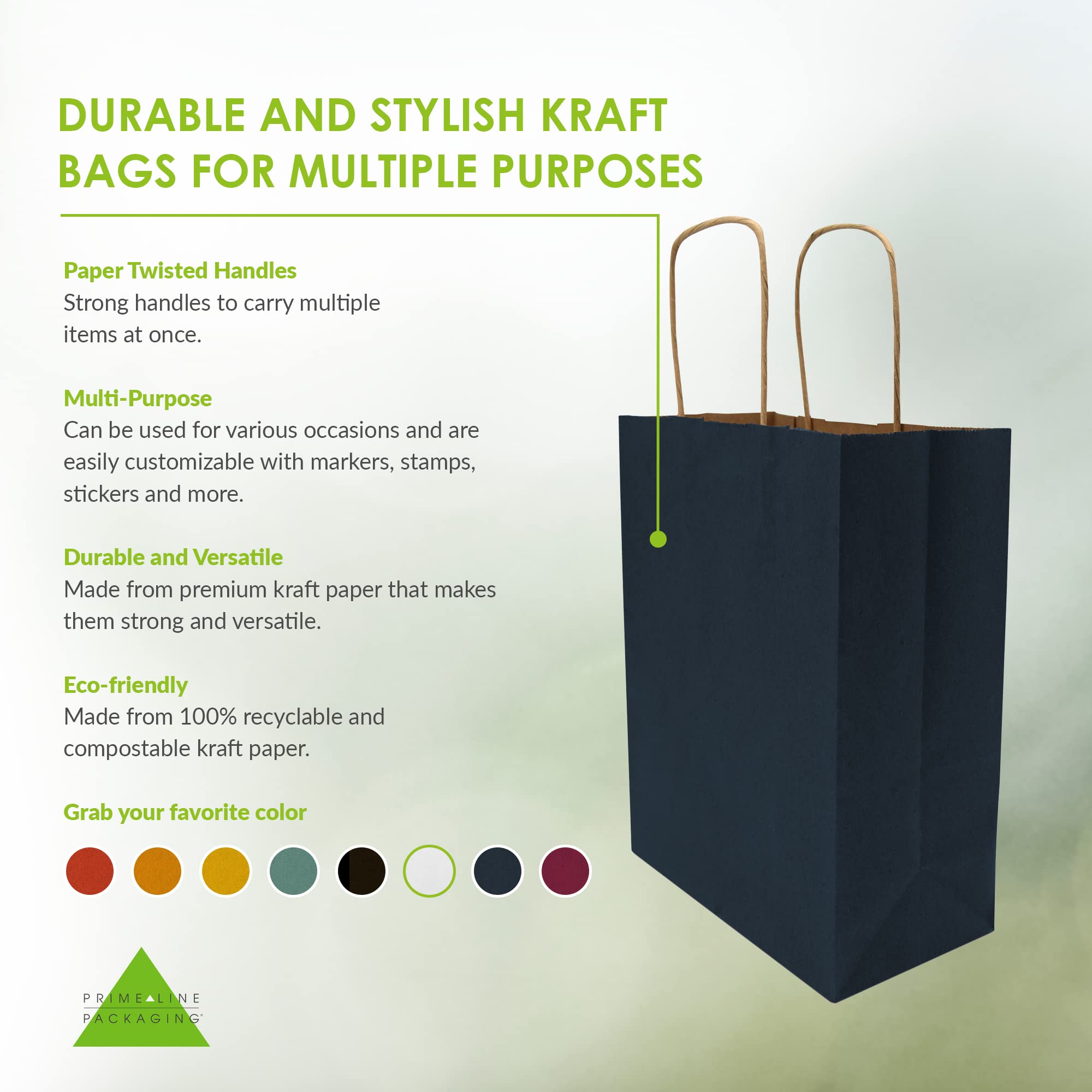 Prime Line Packaging 8x4x10 50 Pack Small Navy Blue Gift Bags with Handles, Groomsmen Gift Bags, Kraft Shopping Bags for Small Business Christmas Bulk