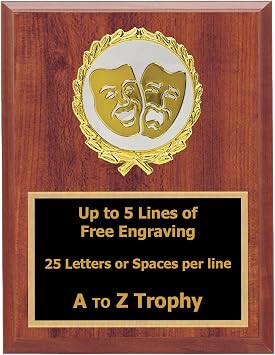 Trophies Drama Plaque Awards 6x8 Wood Theatre Acting Trophy Free Engraving