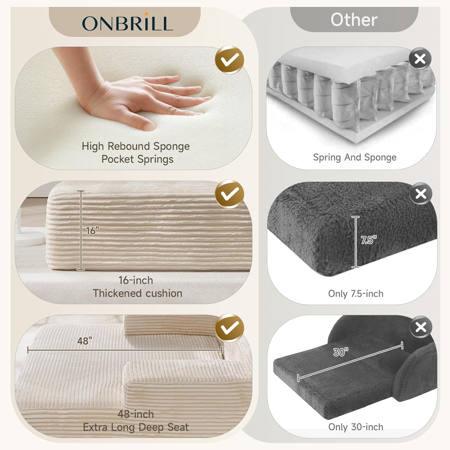 65" Chaise Lounge Chair Indoor,Oversized Upholstered Corduroy Sofa Bed, Cloud Sleeper Chairs with Throw Pillows&Wide Armrests,Couches for Living Room,Bedroom,No Assembly Required