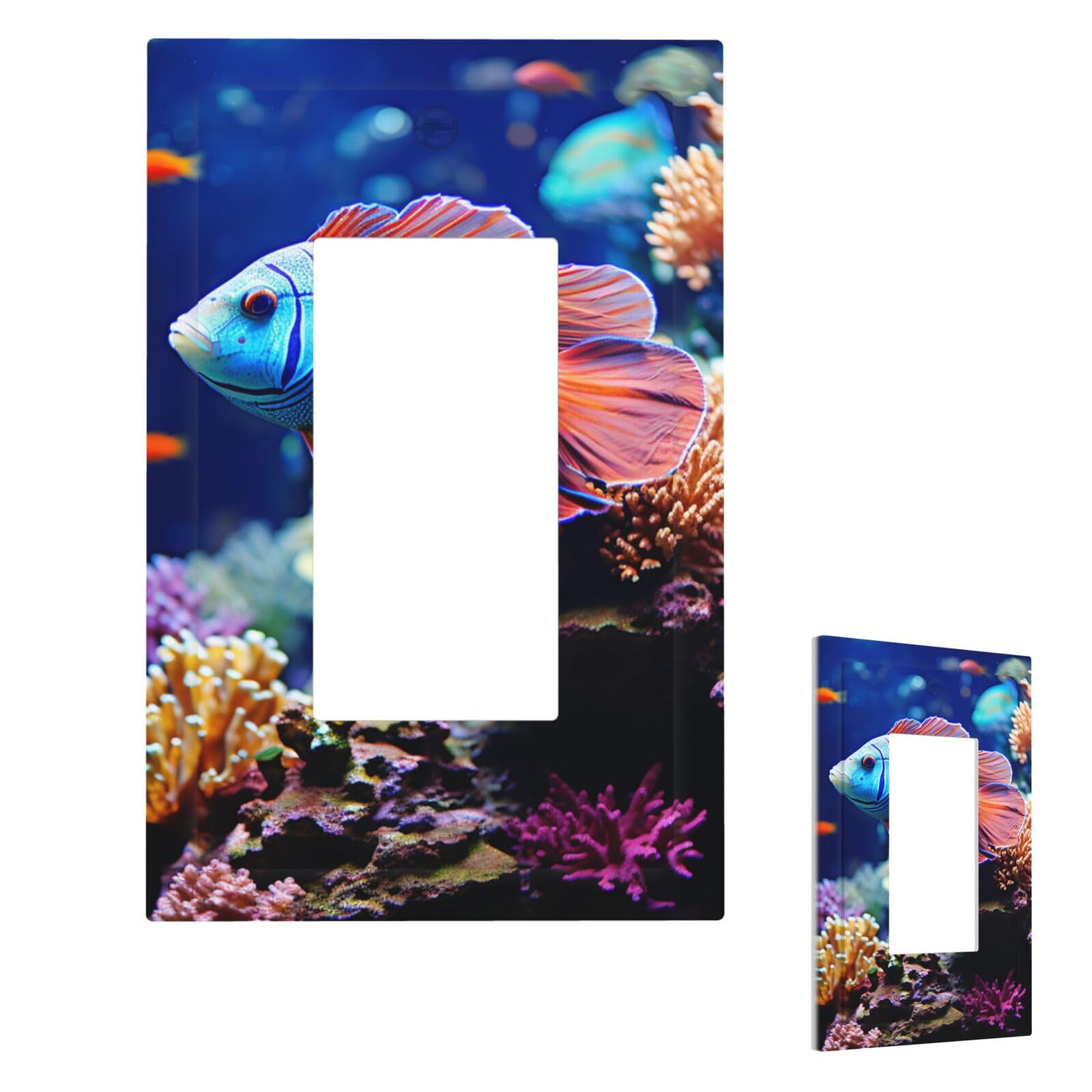 Fekiloot 1 Gang Coral Reef Fish Aquarium Wall Plate Cover Modern Decorative Light Switch Cover Unbreakable Receptacle Outlet Covers For Living Room Bedroom Home Decor